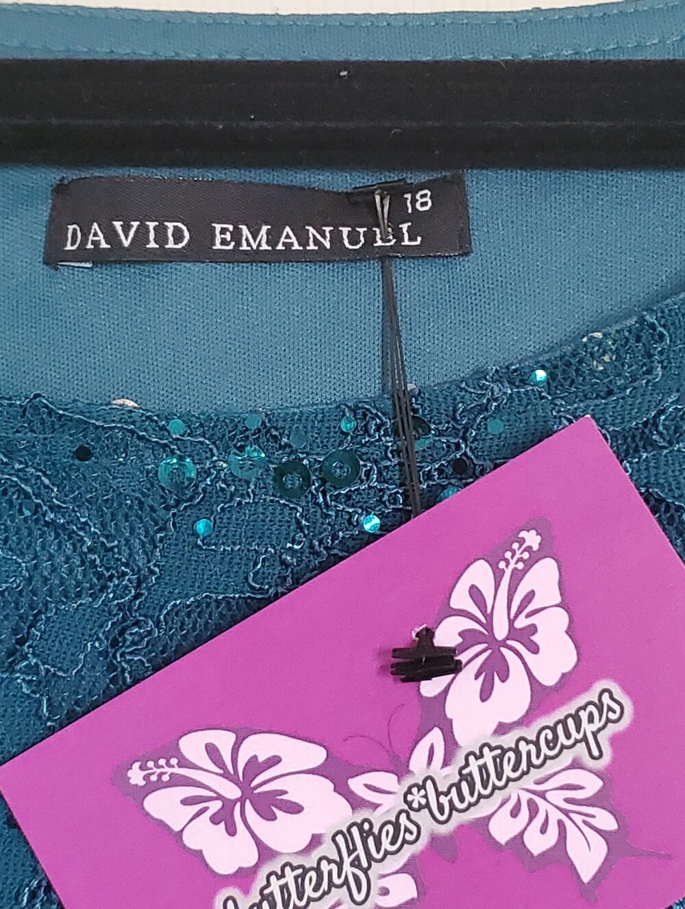 Teal Lace Sequin Short Sleeve Sheath Dress 18 - Picture 7 of 7